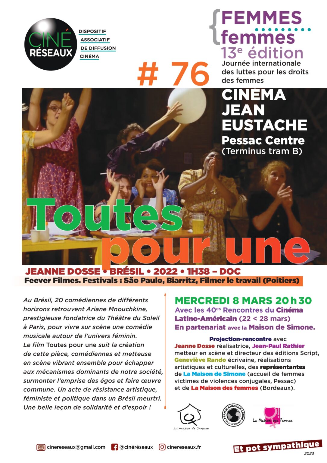 Le 8 Mars à 20H30 projection du film « Toutes pour une ». La Maison des Femmes de Bordeaux