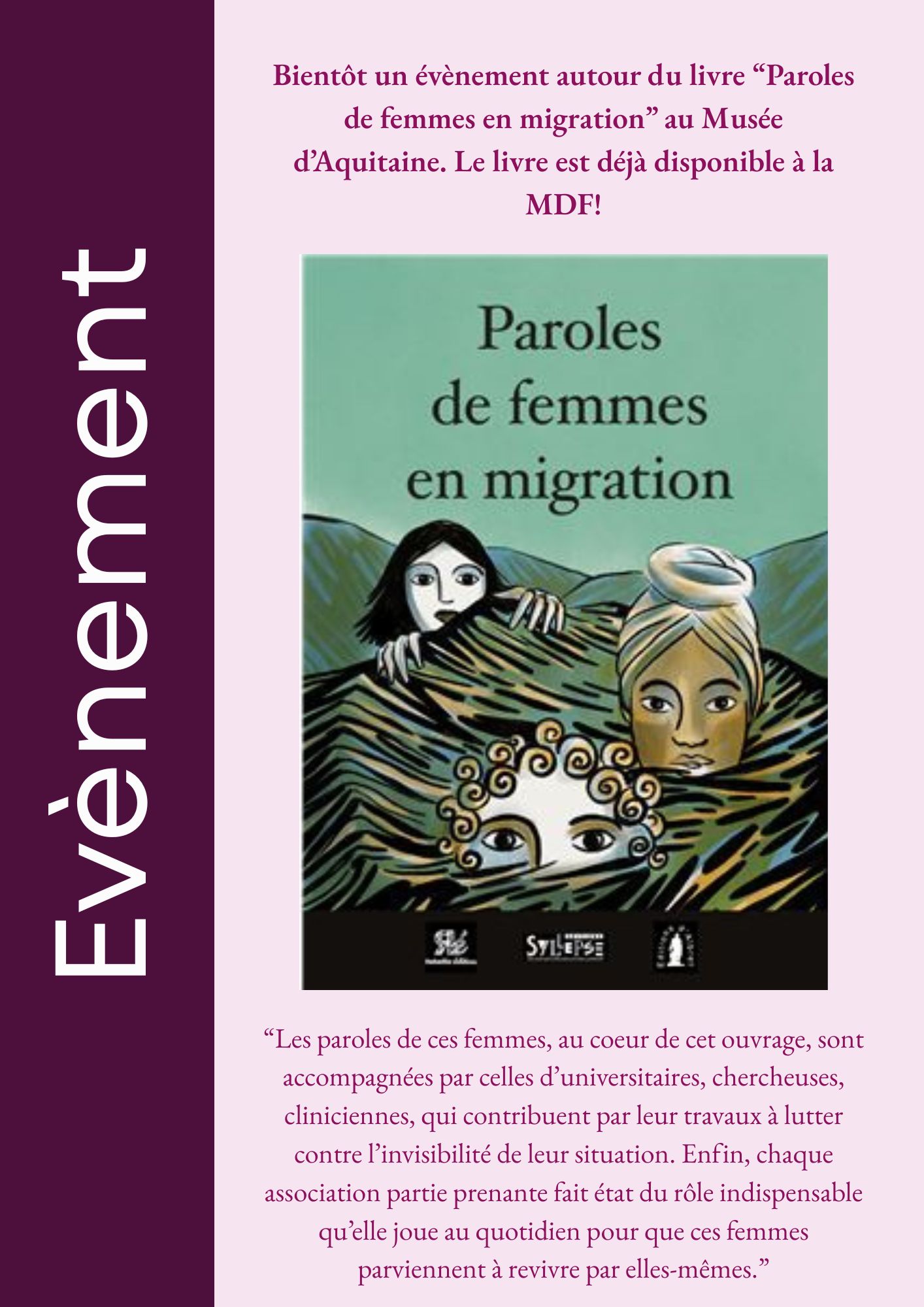 SORTIE DU LIVRE « PAROLES DE FEMMES EN MIGRATION »